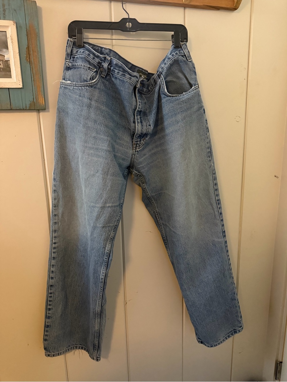 Vintage Eddie Bauer W40 L32 Relaxed Fit Baggy Blue Jeans Distressed 90s Denim